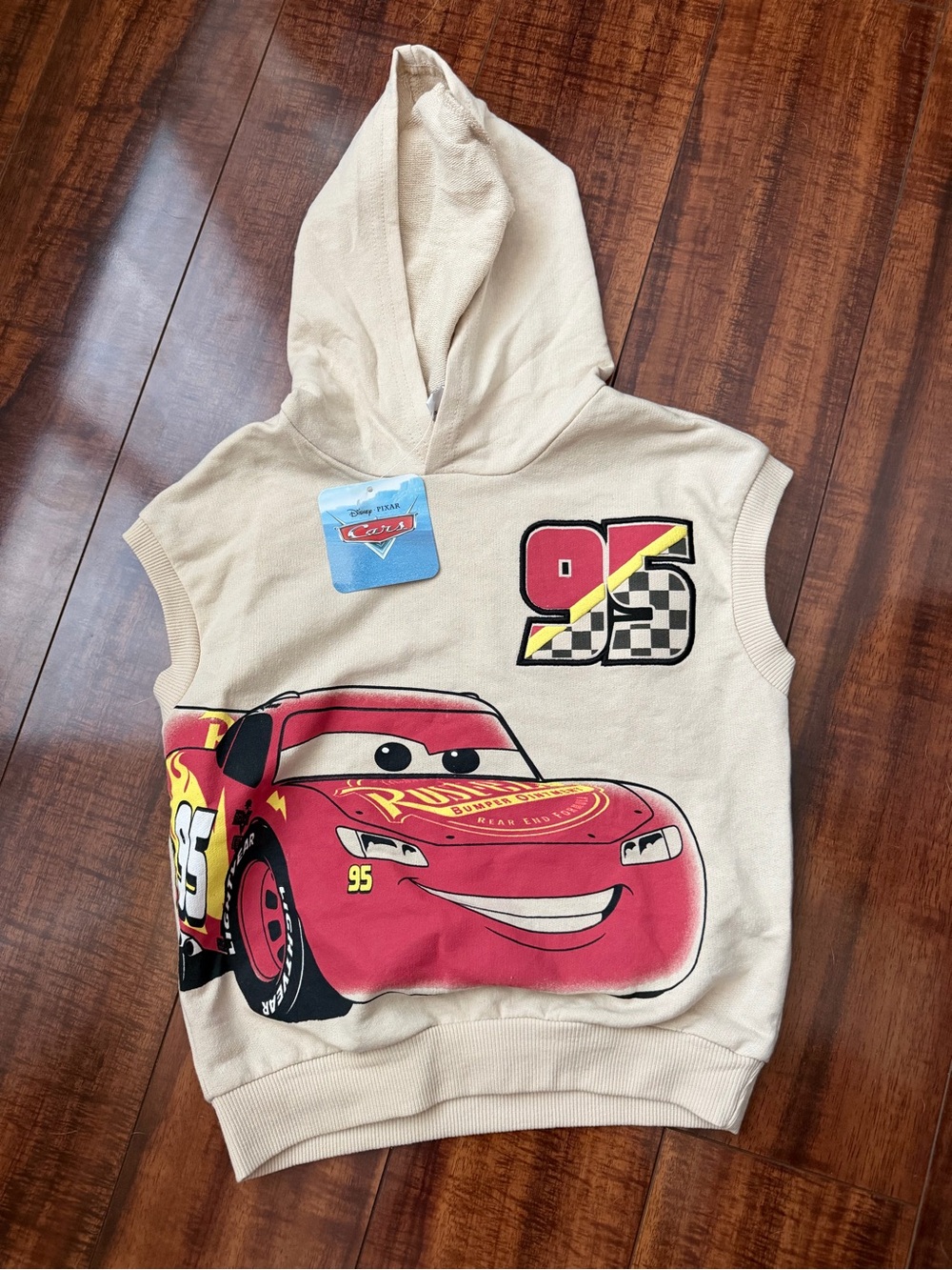 NWT Disney Lightning McQueen Sleeveless Hoodie - Cream & Red